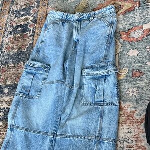 H&M Light Blue Denim Cargo Skirt with Utility Pockets